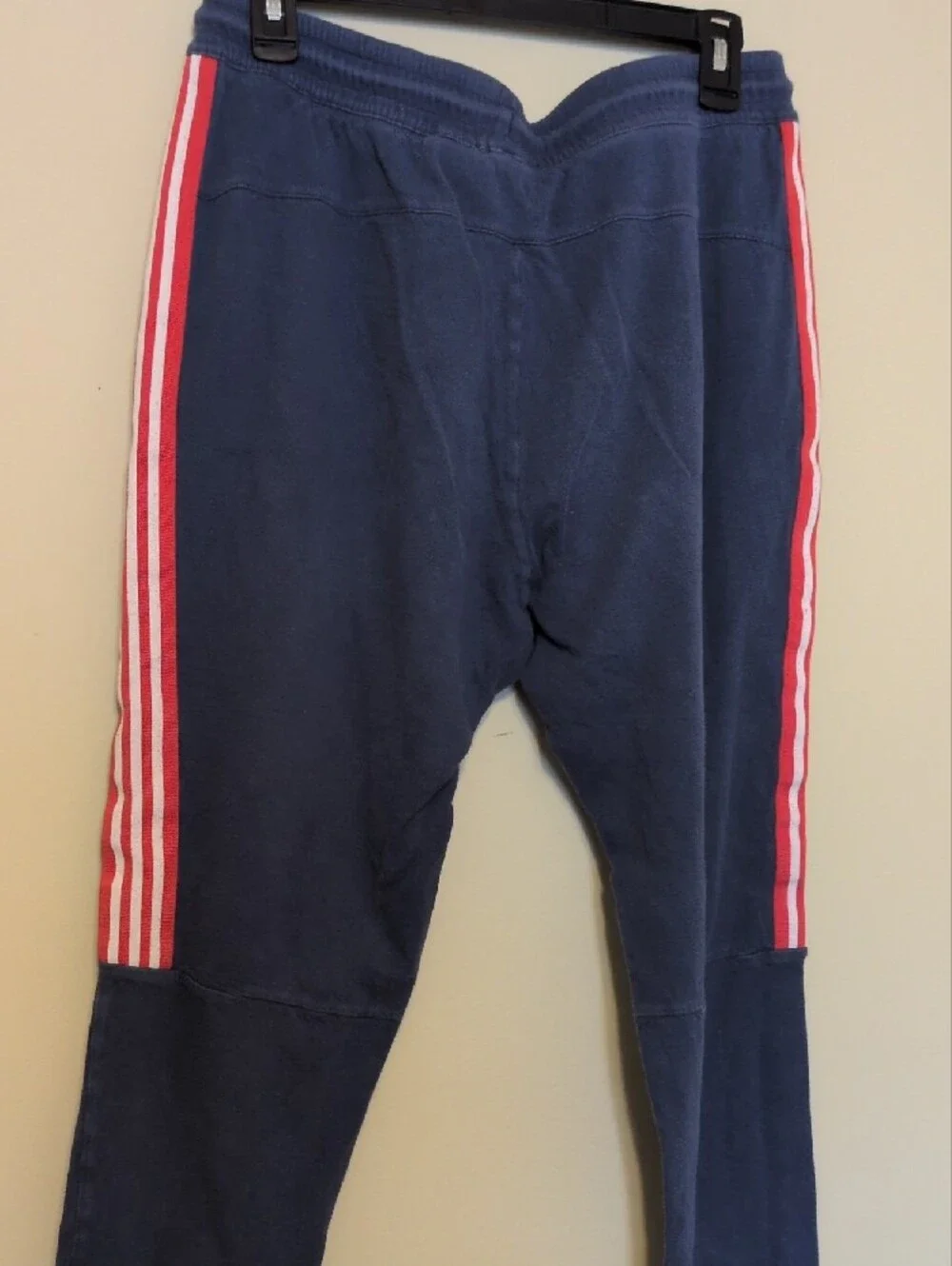Adidas Athleisure Wear Navy Sweatpants with Red & White Stripes On The Side